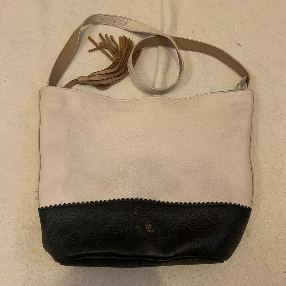 Elliot Lucca Black White Leather Purse Shoulder Strap Tassle